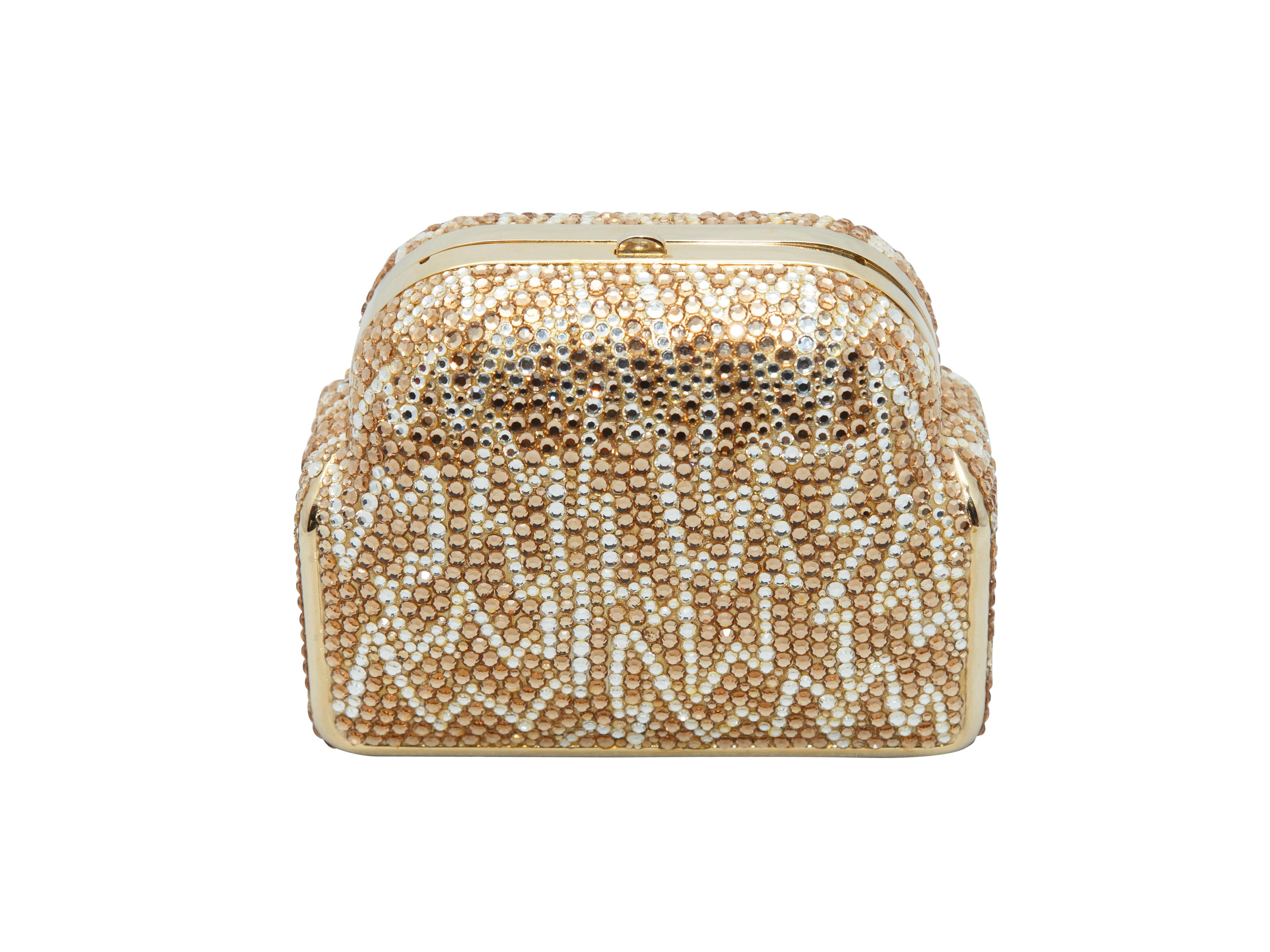 Judith Leiber Gold-Tone Suitcase Crystal Clutch In Good Condition In New York, NY