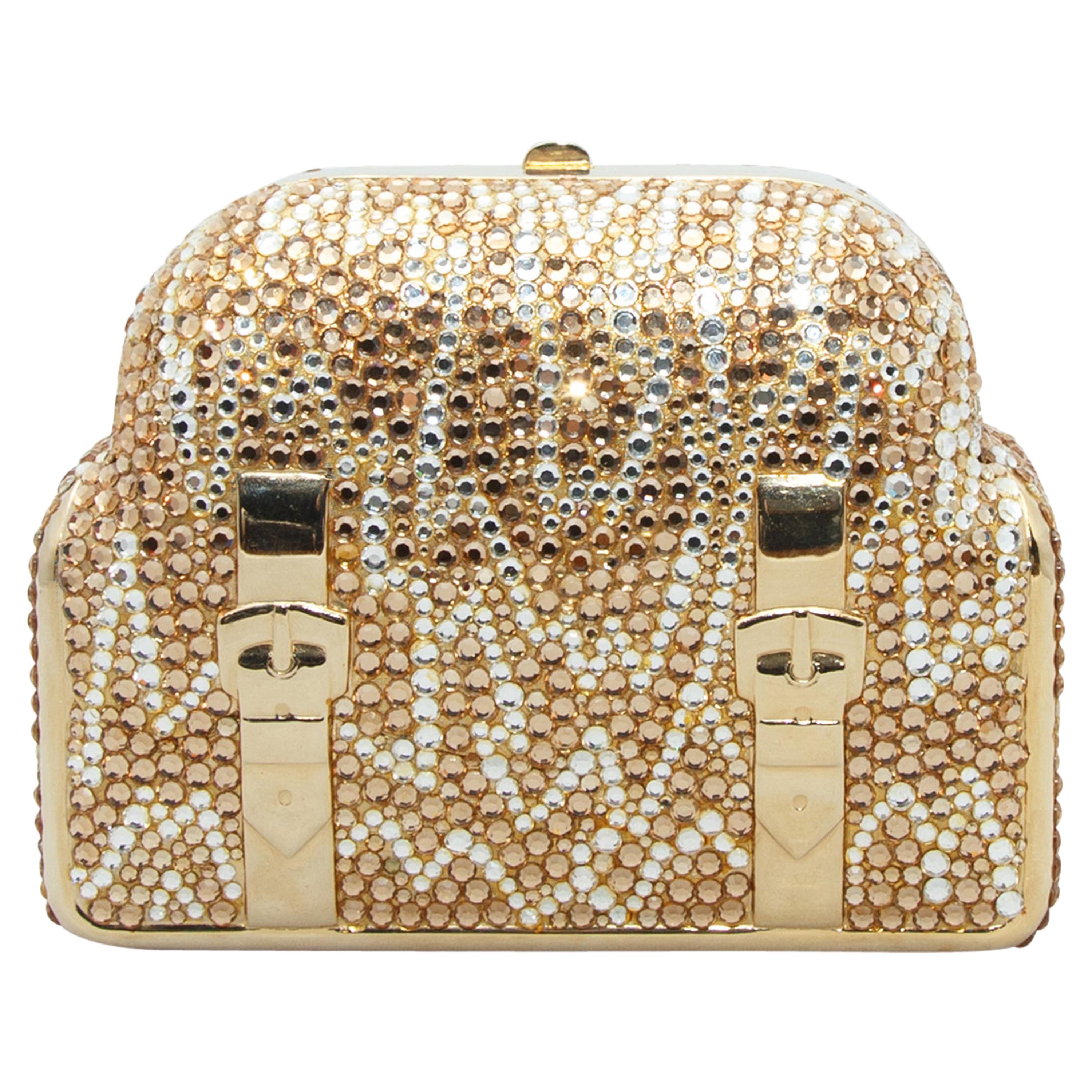 Judith Leiber Gold-Tone Suitcase Crystal Clutch