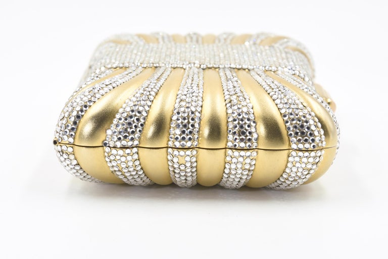 Judith Leiber Gold with White Crystal Box Minaudière Evening Clutch For Sale 1