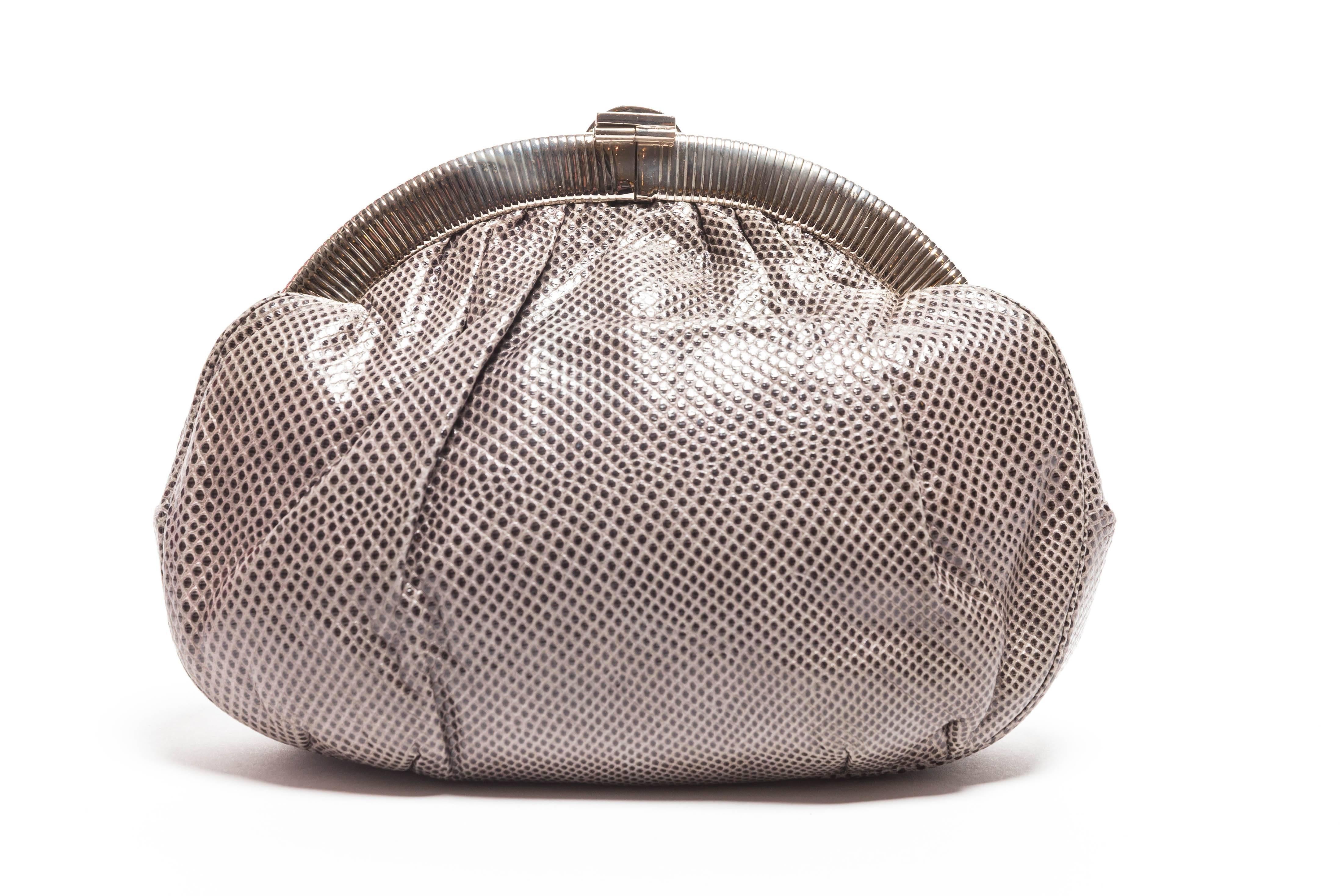 Judith Leiber Graphite Snakeskin Clutch with Quartz and Onyx Accent In Excellent Condition In Westhampton Beach, NY