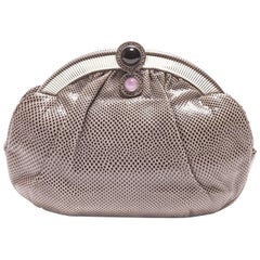 Judith Leiber Graphite Snakeskin Clutch with Quartz and Onyx Accent