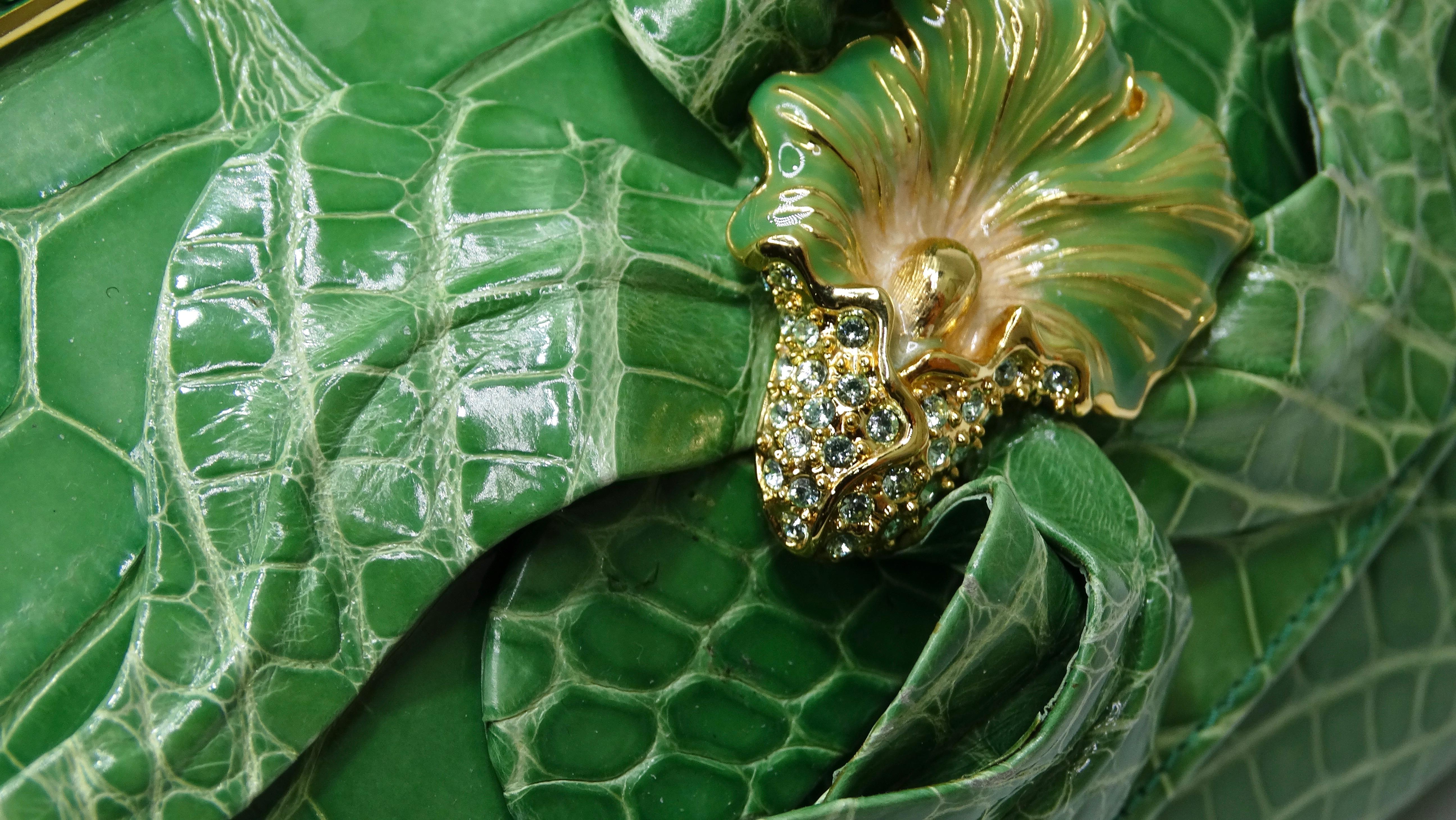 Judith Leiber Abendtasche aus grünem Alligatorleder mit Griff oben im Angebot 5