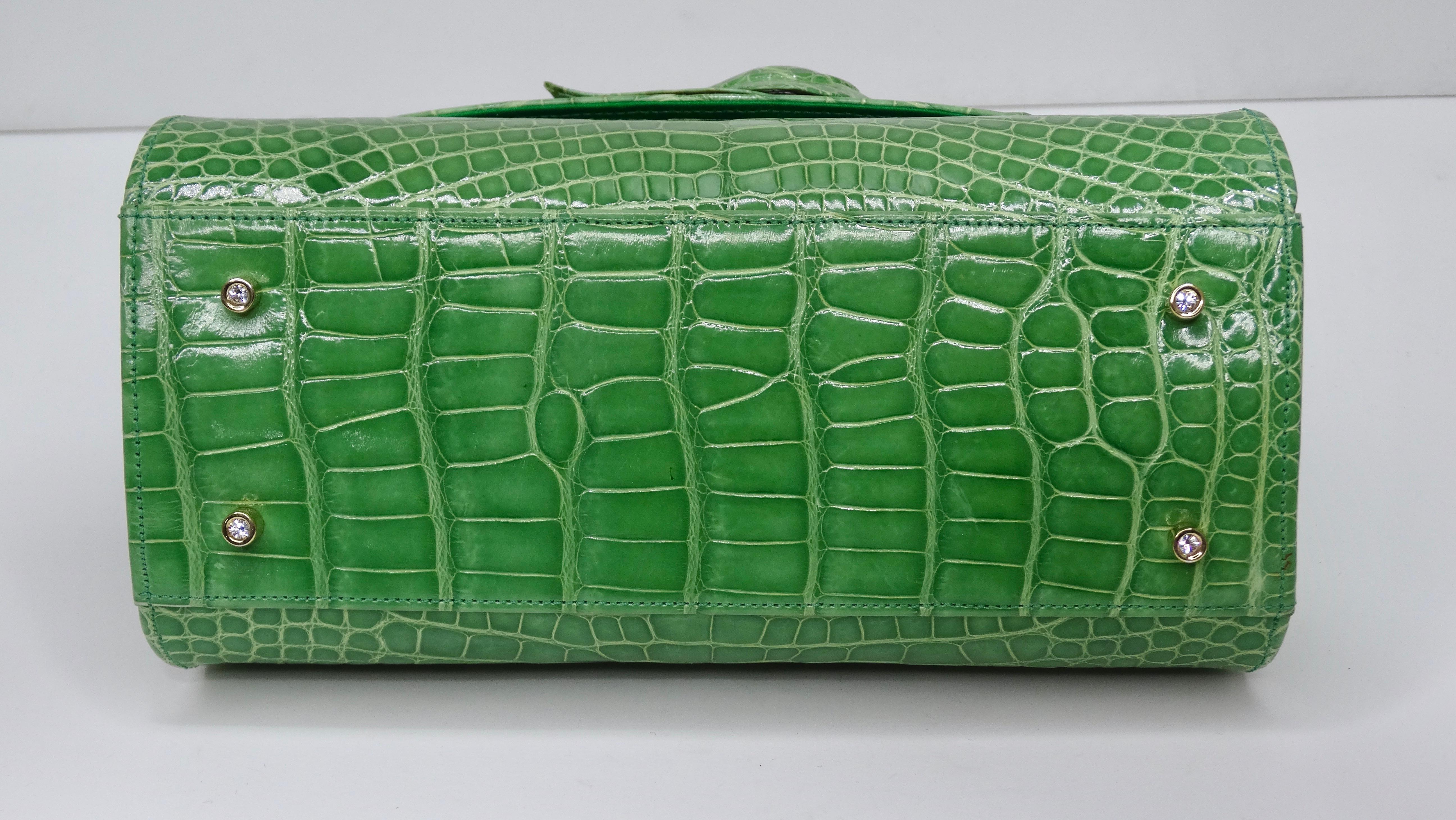 Judith Leiber Green Alligator Top Handle Evening Bag In Excellent Condition For Sale In Scottsdale, AZ
