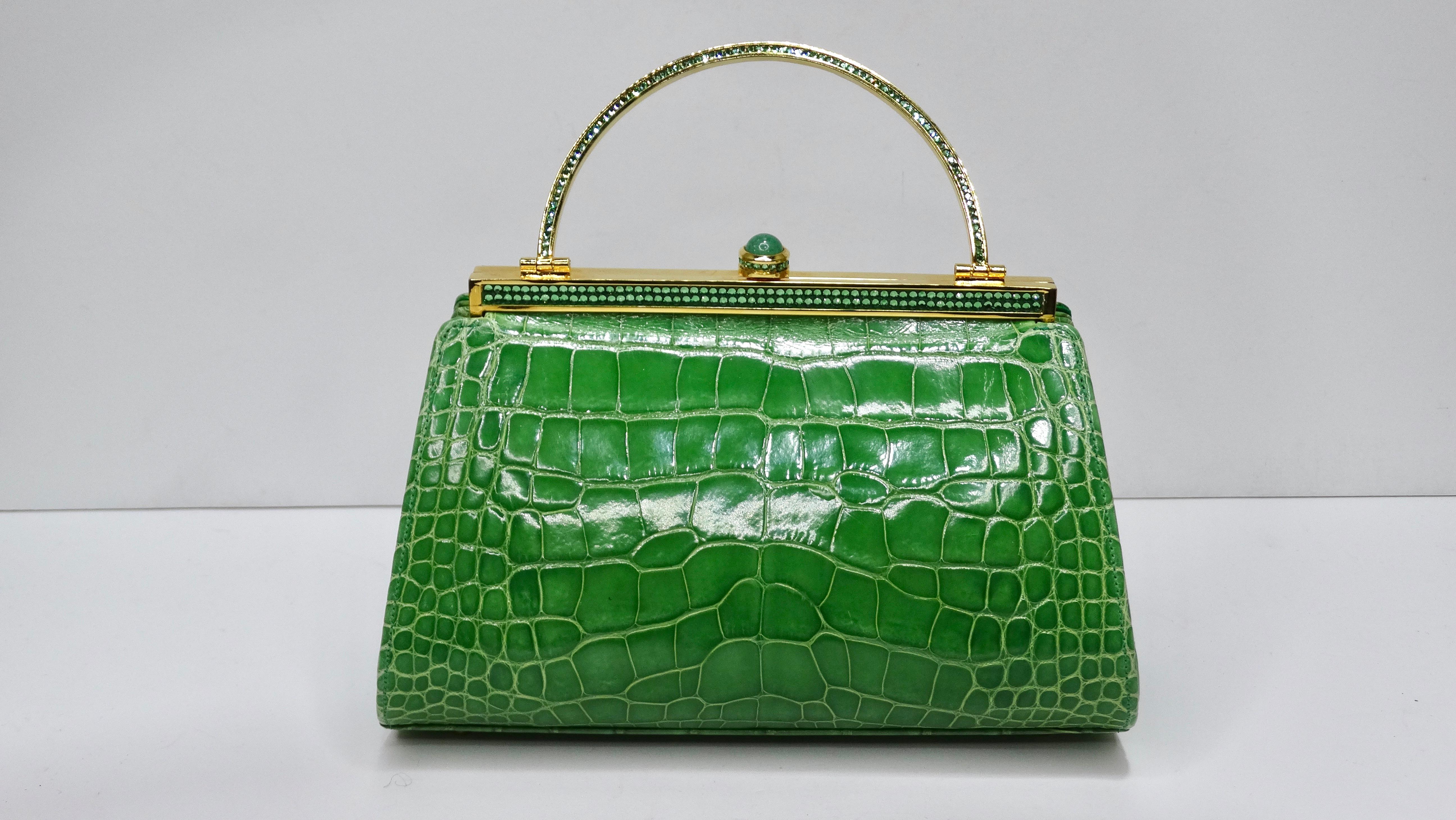 Judith Leiber Abendtasche aus grünem Alligatorleder mit Griff oben im Angebot 3