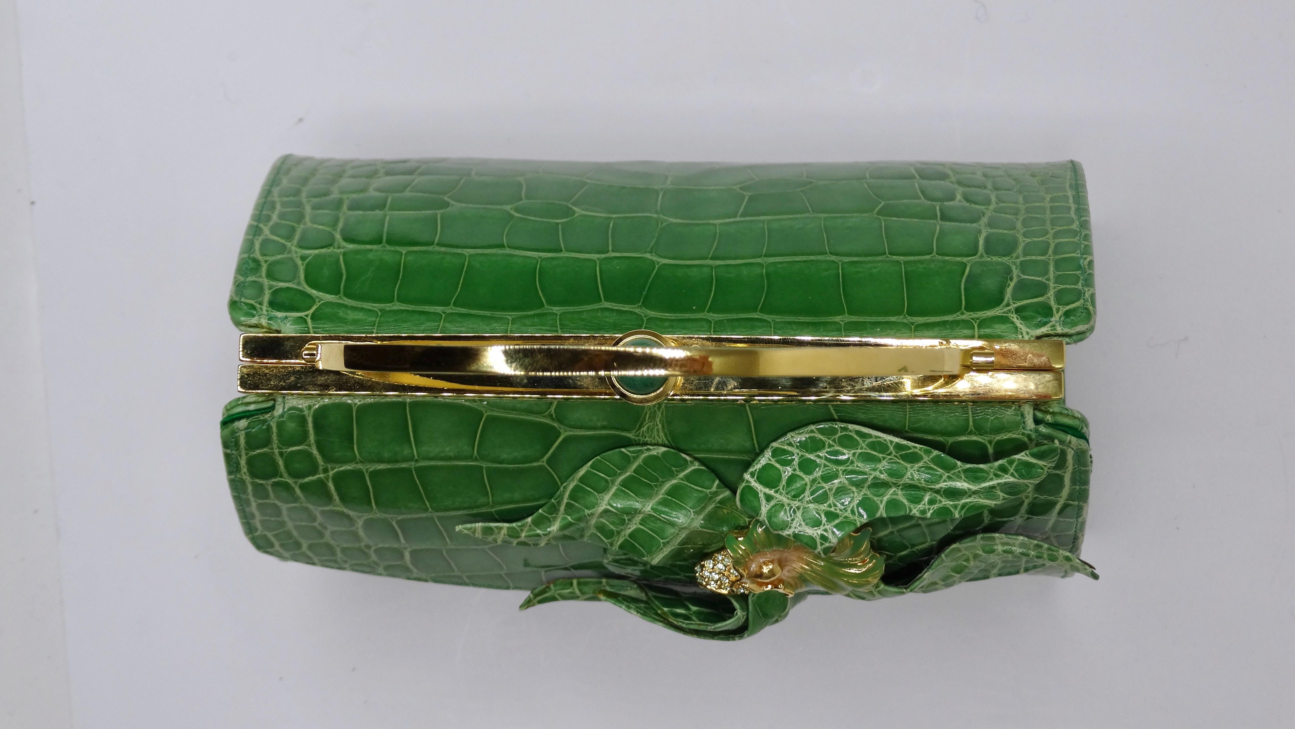 Judith Leiber Abendtasche aus grünem Alligatorleder mit Griff oben im Angebot 4
