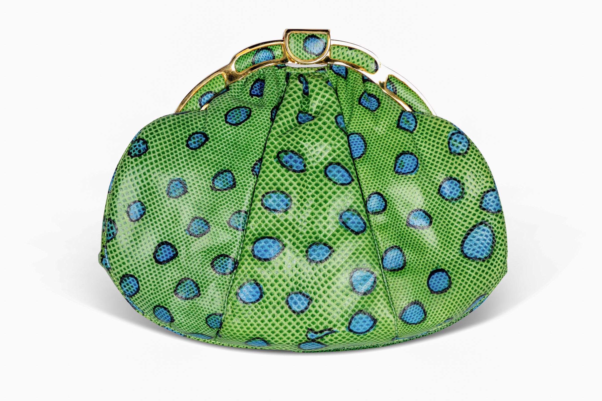 green and blue clutch bag