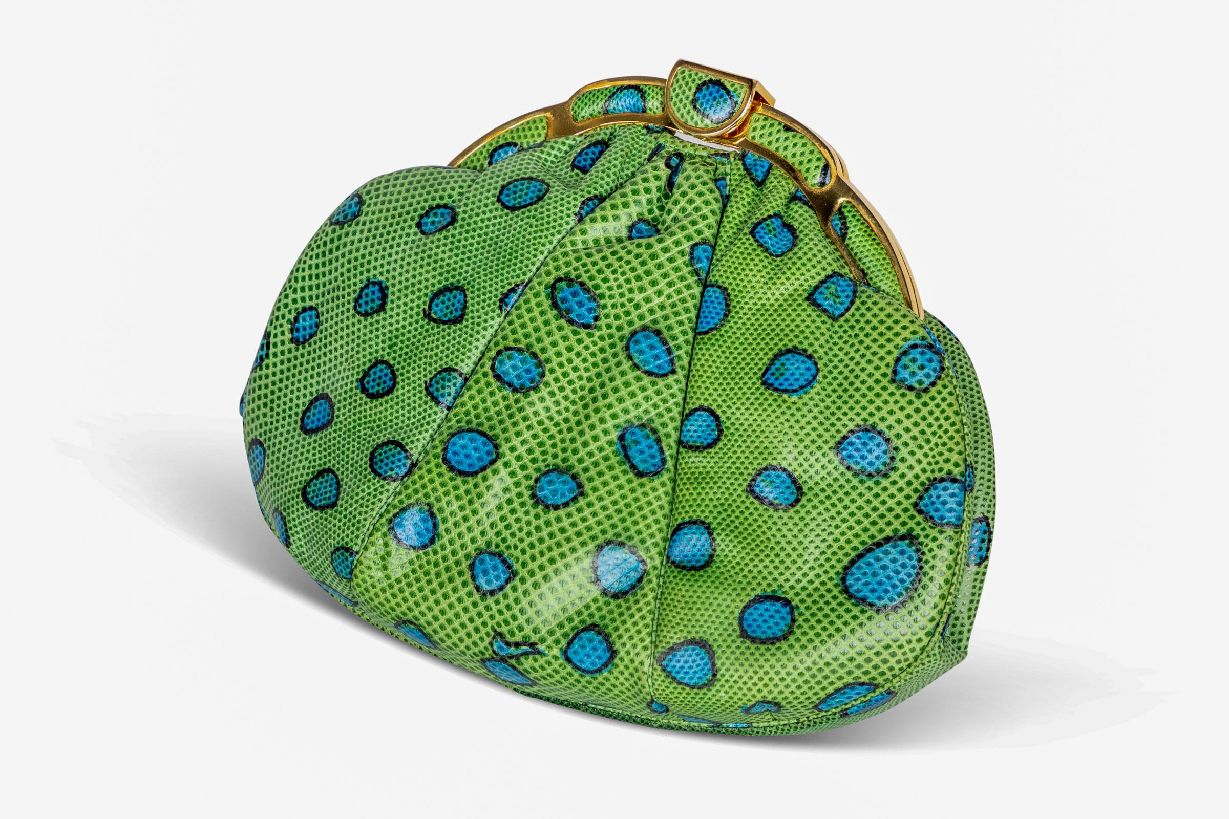 Judith Leiber Green and Blue Reptile Leather Clutch Bag, 1986 In Excellent Condition In Boca Raton, FL