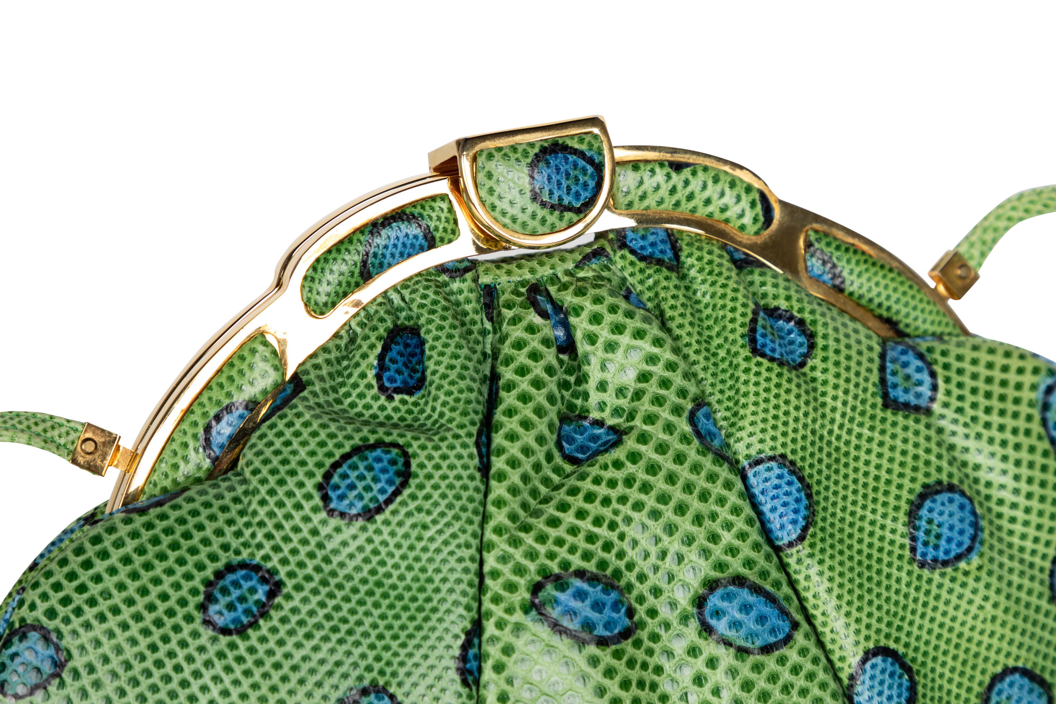Judith Leiber Green and Blue Reptile Leather Clutch Bag, 1986 2