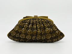 Judith Leiber Green Lace Sequin Silk Crystal Top Clutch