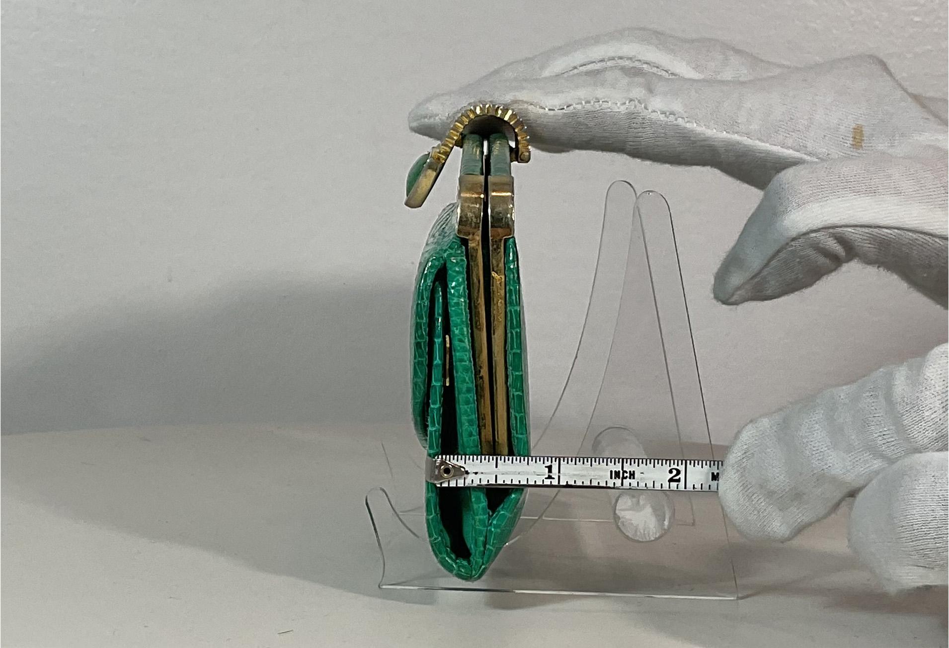 Blue JUDITH LEIBER Green Lizard Skin Wallet with Gold Clasp For Sale