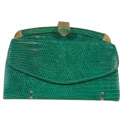 Judith Leiber Portafoglio in pelle di lucertola verde con chiusura dorata