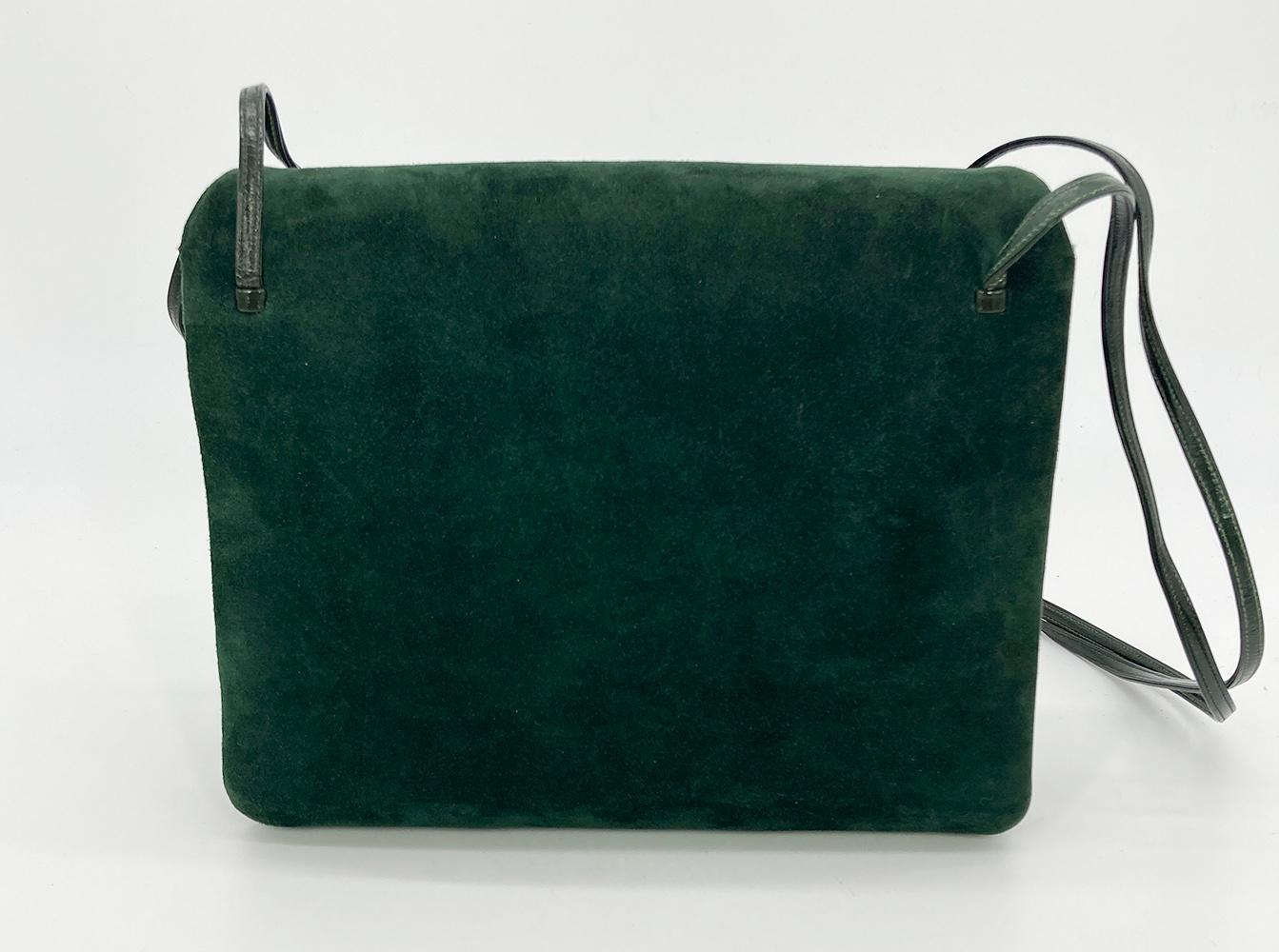 Judith Leiber Green Suede Gold Clown Shoulder Bag In Good Condition For Sale In Philadelphia, PA
