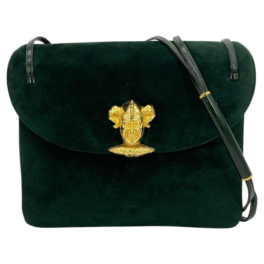 Judith Leiber Green Suede Gold Clown Shoulder Bag For Sale