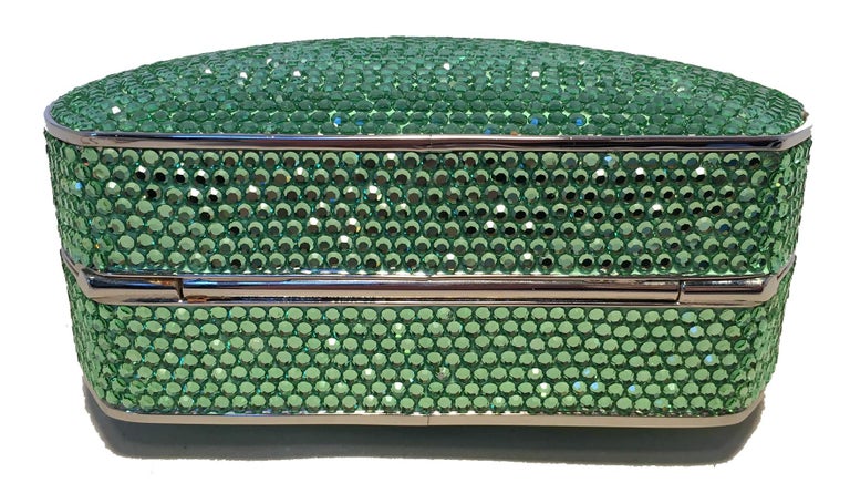 Judith Leiber Green Swarovski Crystal Minaudiere Evening Bag In Excellent Condition In Philadelphia, PA