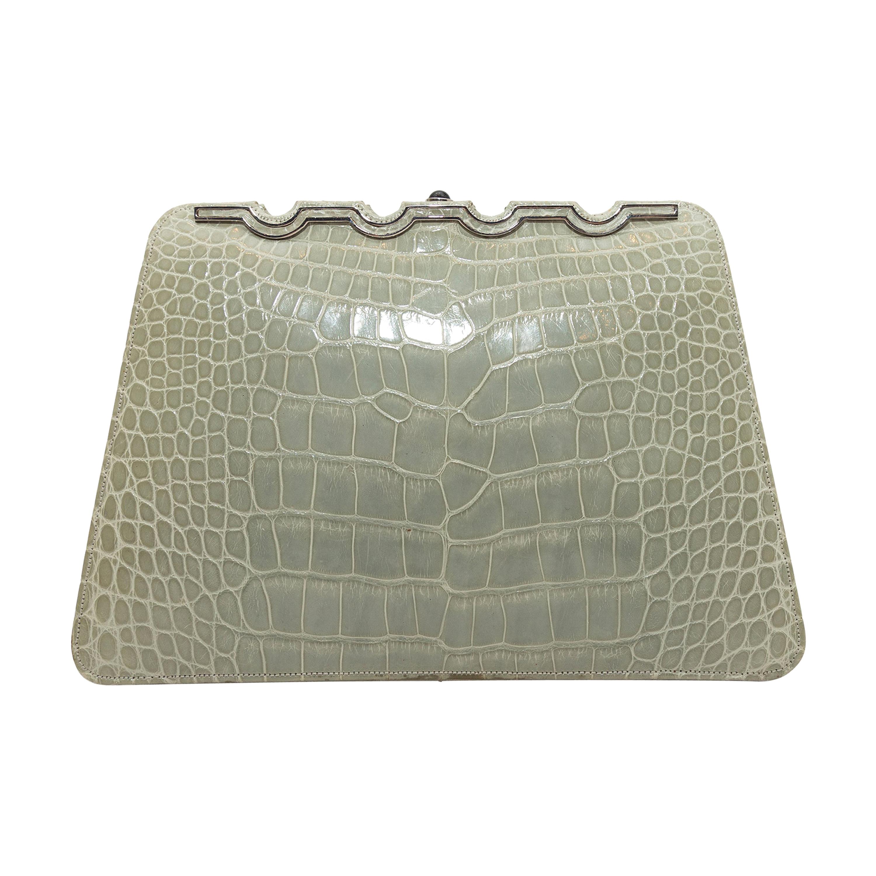 Judith Leiber Grey Alligator Clutch