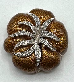 Judith Leiber Honey Brown Enamel on Gold Flower Brooch