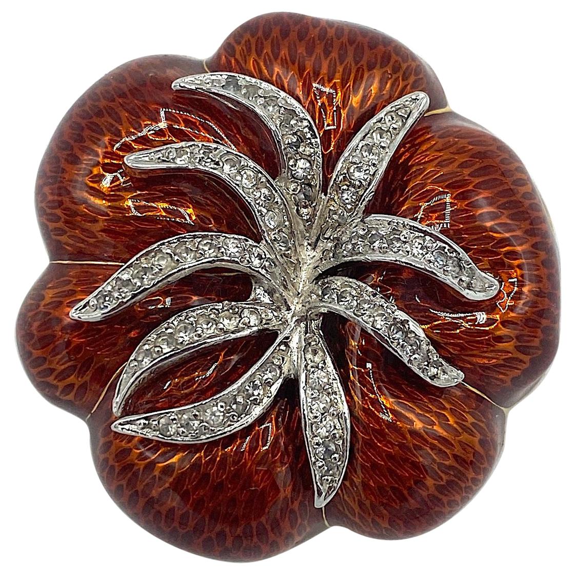 Judith Leiber Honey Brown Enamel on Gold Flower Brooch