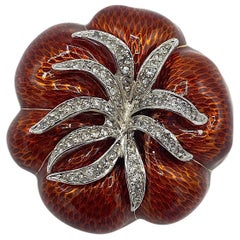 Judith Leiber Honey Brown Enamel on Gold Flower Brooch