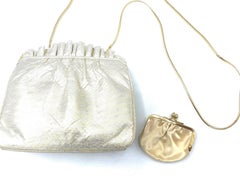 Vintage Judith Leiber Iridescent White Evening Clutch with Chain, 1980s