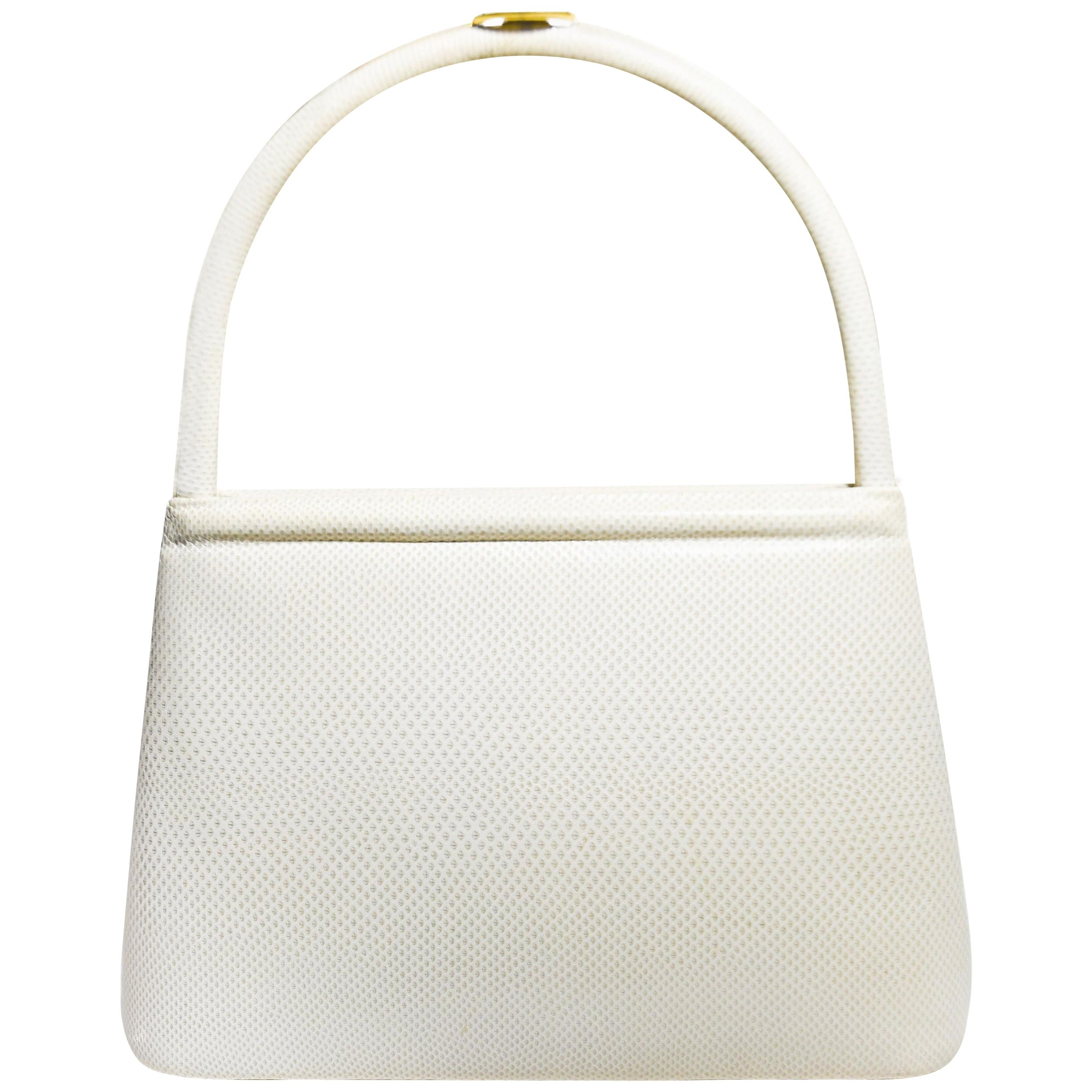 Judith Leiber Ivory Lizard Top Handle Structured Bag For Sale