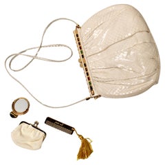 Judith Leiber Ivory Snakeskin Clutch With Strap circa 1980s