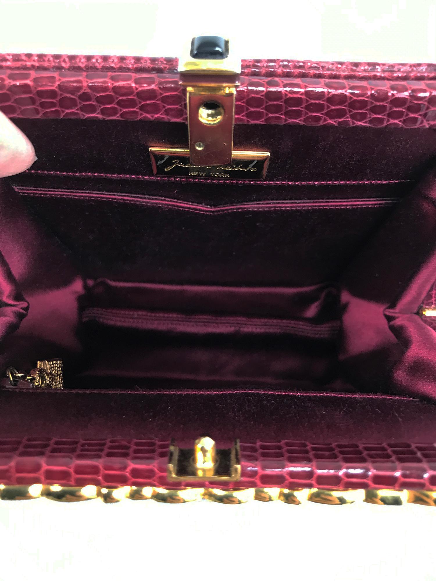 Judith Leiber Jewel Clasp Burgundy Lizard Clutch Shoulder Bag with Accessories 2