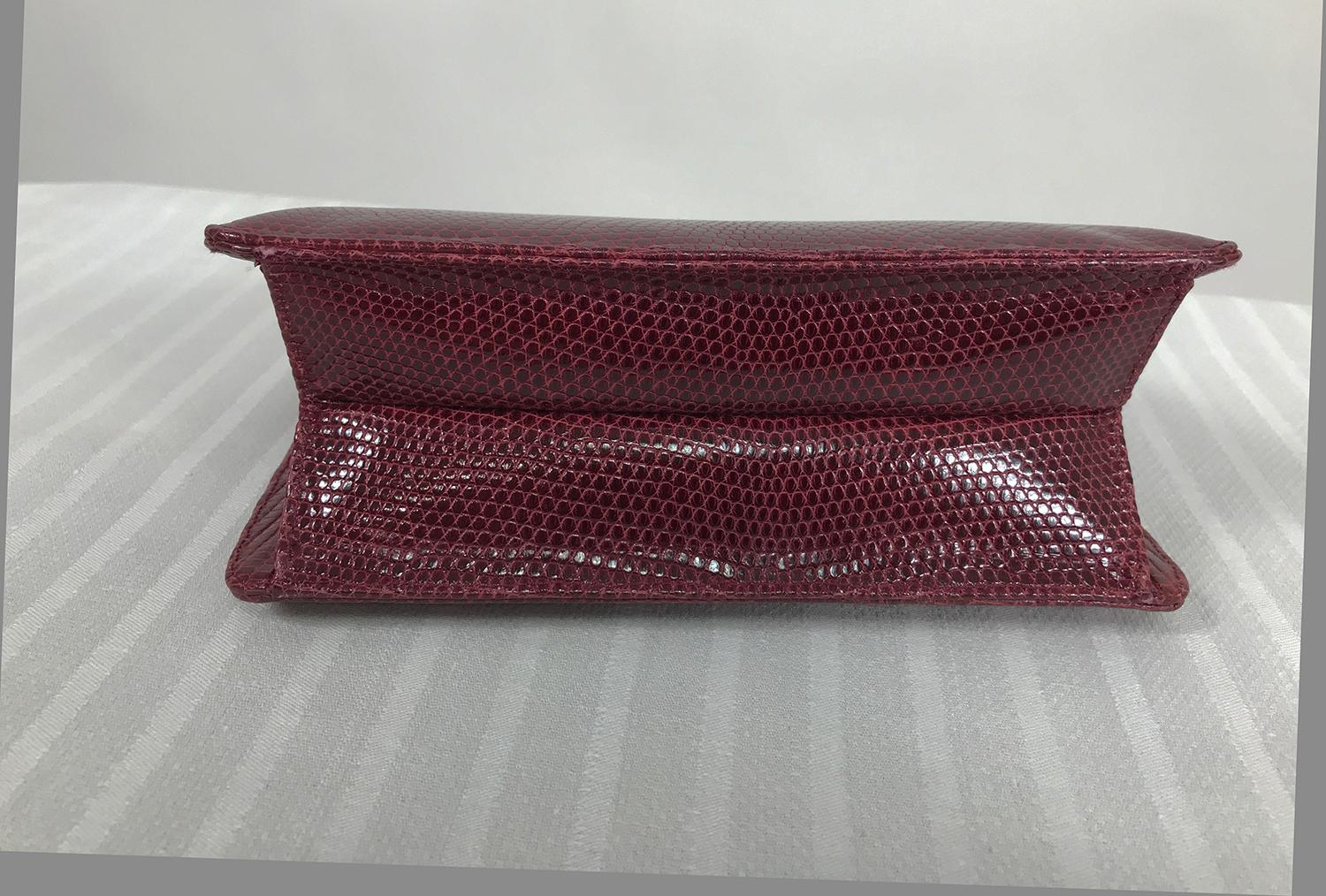 Judith Leiber Jewel Clasp Burgundy Lizard Clutch Shoulder Bag with Accessories In Excellent Condition In West Palm Beach, FL
