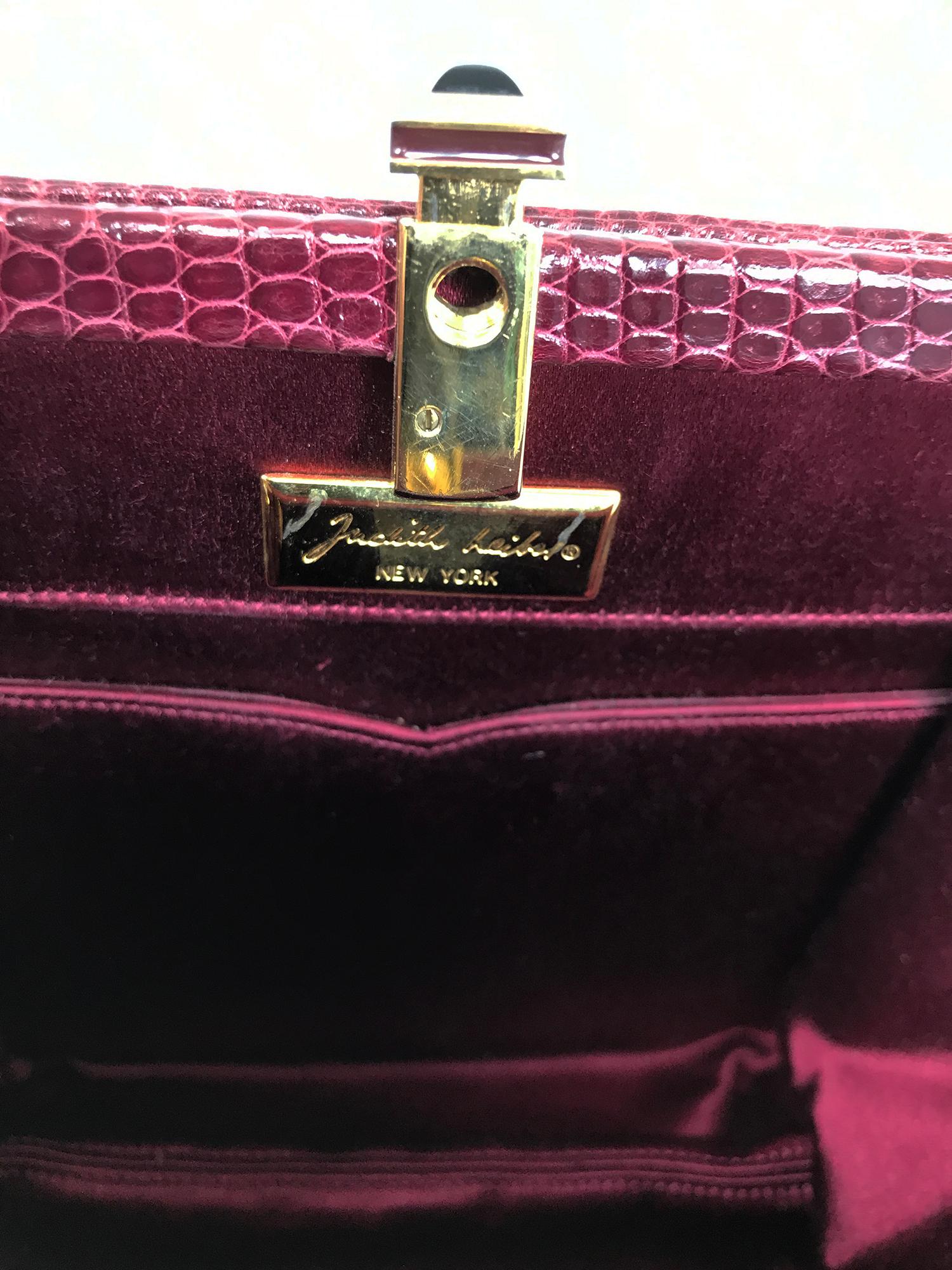 Judith Leiber Jewel Clasp Burgundy Lizard Clutch Shoulder Bag with Accessories 1