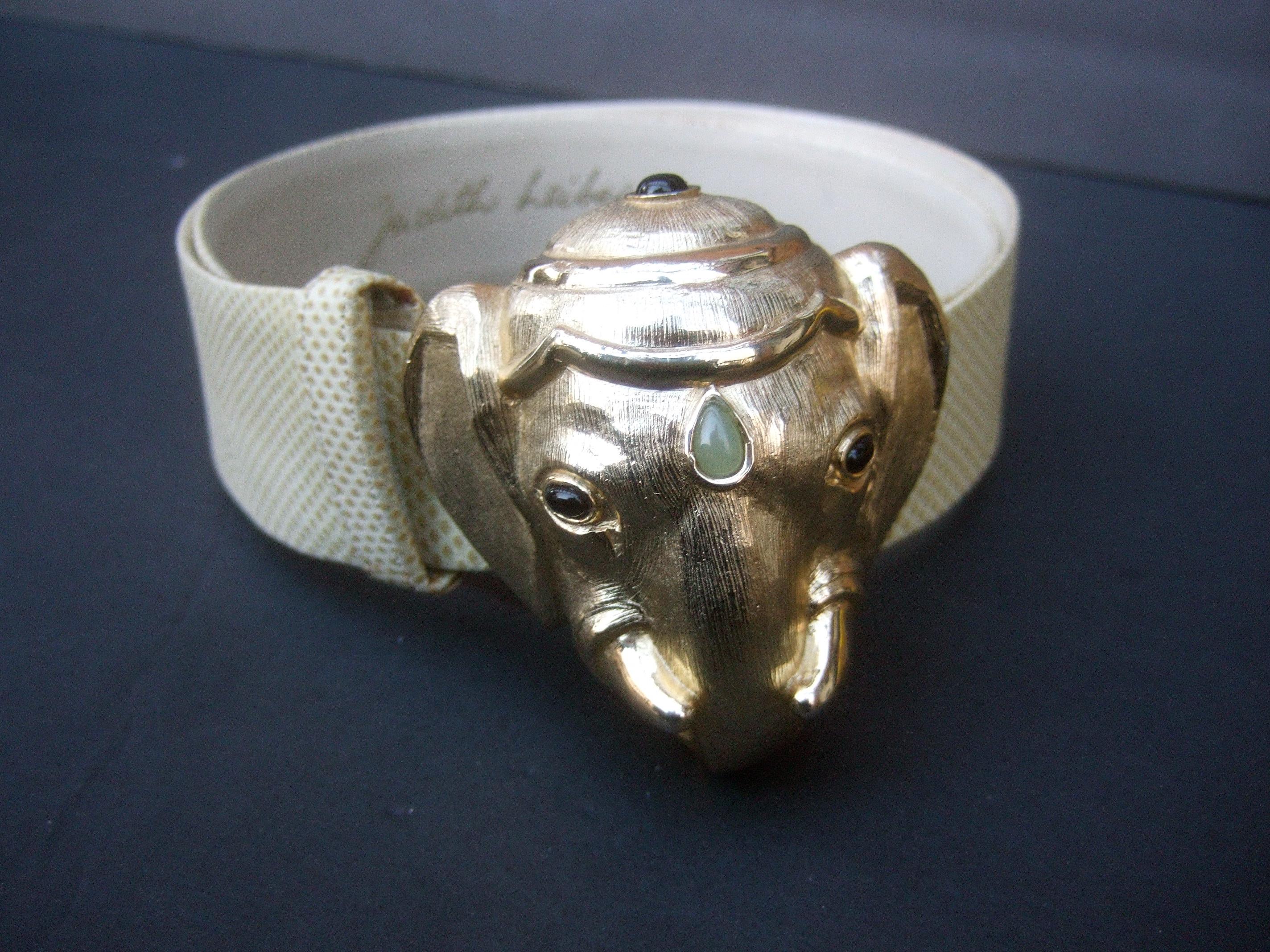 Judith Leiber Jeweled Gilt Metal Elephant Buckle Belt c 1980s  For Sale 6