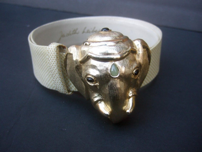 Judith Leiber Jeweled Gilt Metal Elephant Buckle Belt c  display picture 1