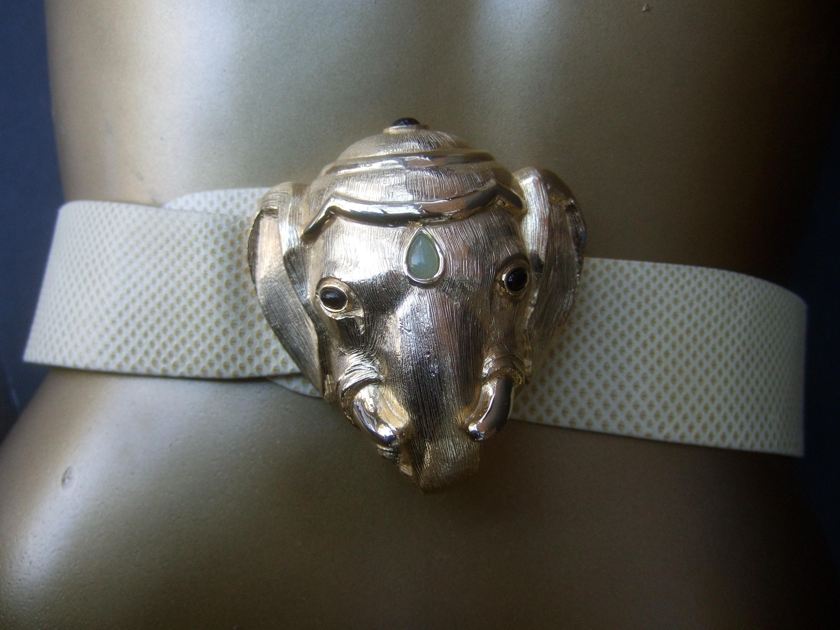 Judith Leiber Jeweled Gilt Metal Elephant Buckle Belt c 1980s  For Sale 10
