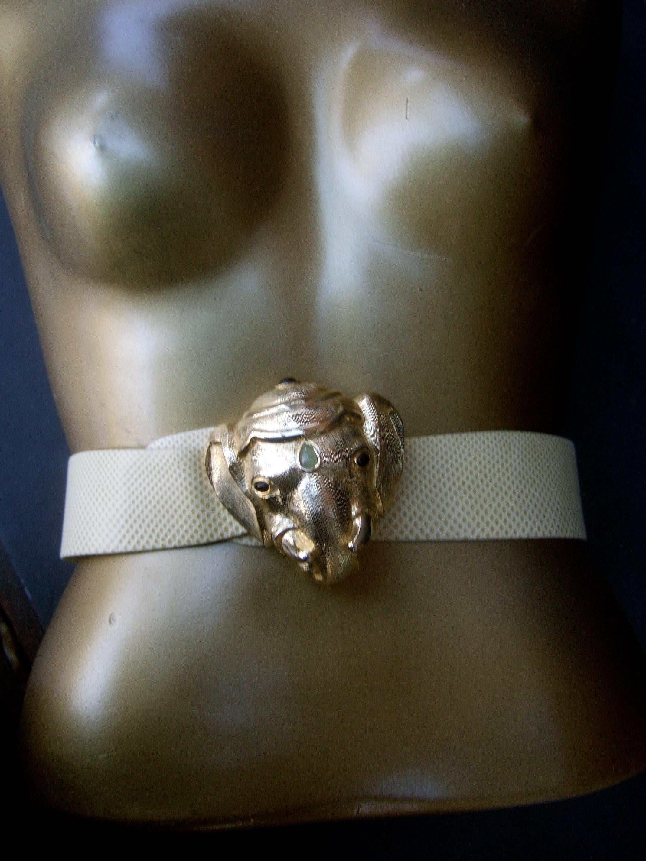 Judith Leiber Jeweled Gilt Metal Elephant Buckle Belt c 1980s  For Sale 11