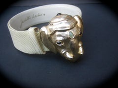 Judith Leiber Jeweled Gilt Metal Elephant Buckle Belt c 1980s