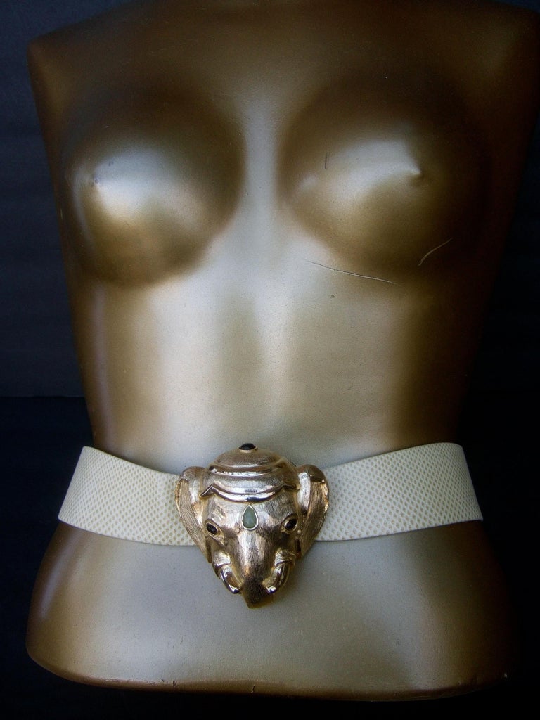 Judith Leiber Jeweled Gilt Metal Elephant Buckle Belt c  display picture 3