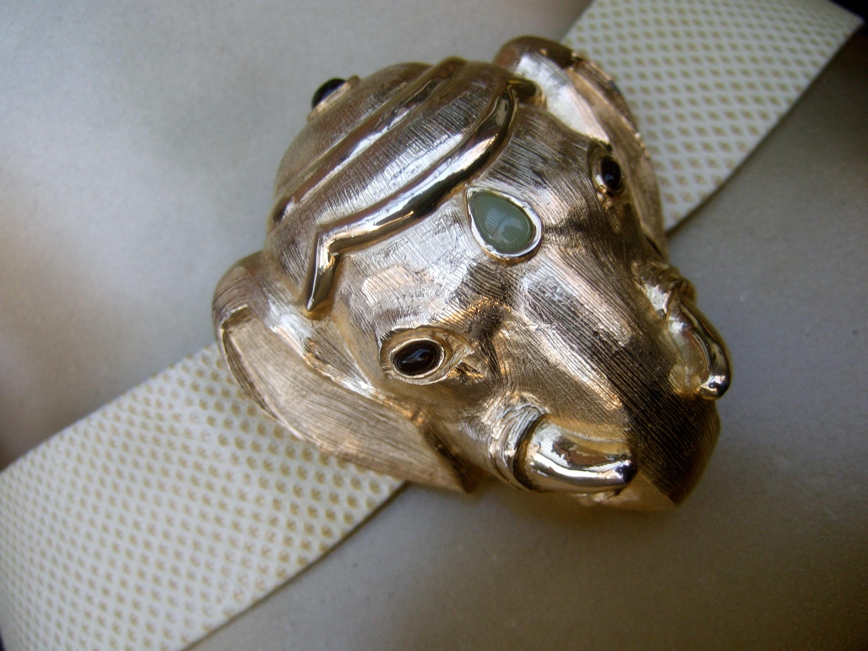 Gray Judith Leiber Jeweled Gilt Metal Elephant Buckle Belt c 1980s  For Sale