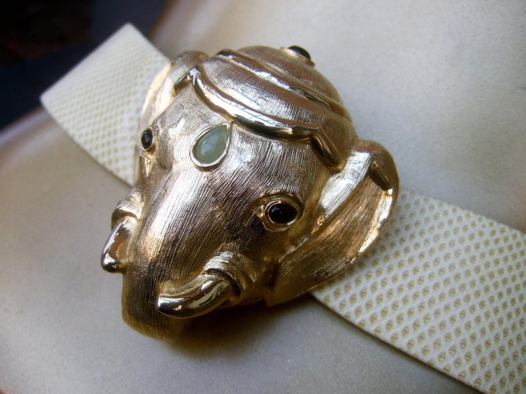Judith Leiber Jeweled Gilt Metal Elephant Buckle Belt c 