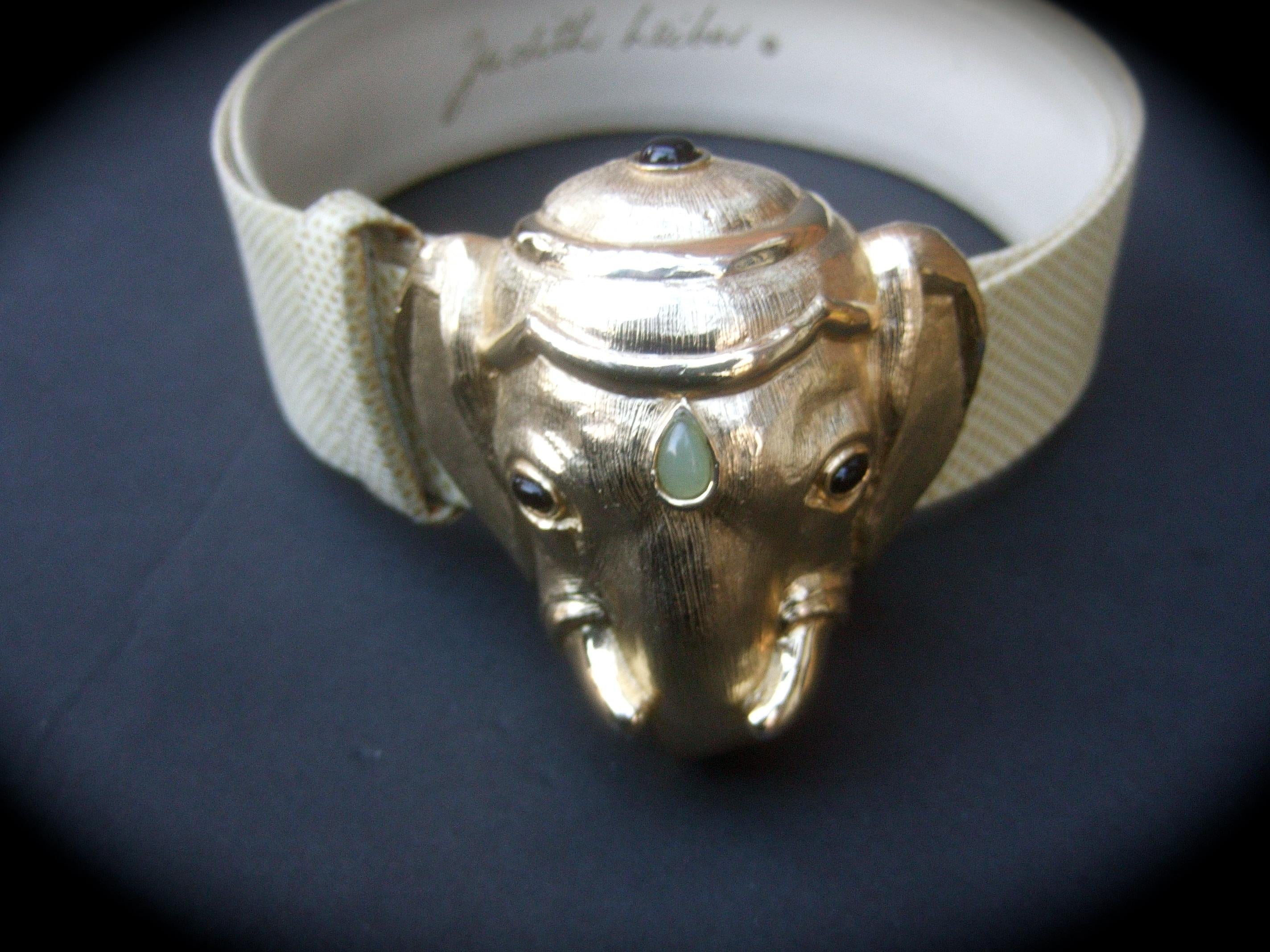 Judith Leiber Jeweled Gilt Metal Elephant Buckle Belt c 1980s  For Sale 1