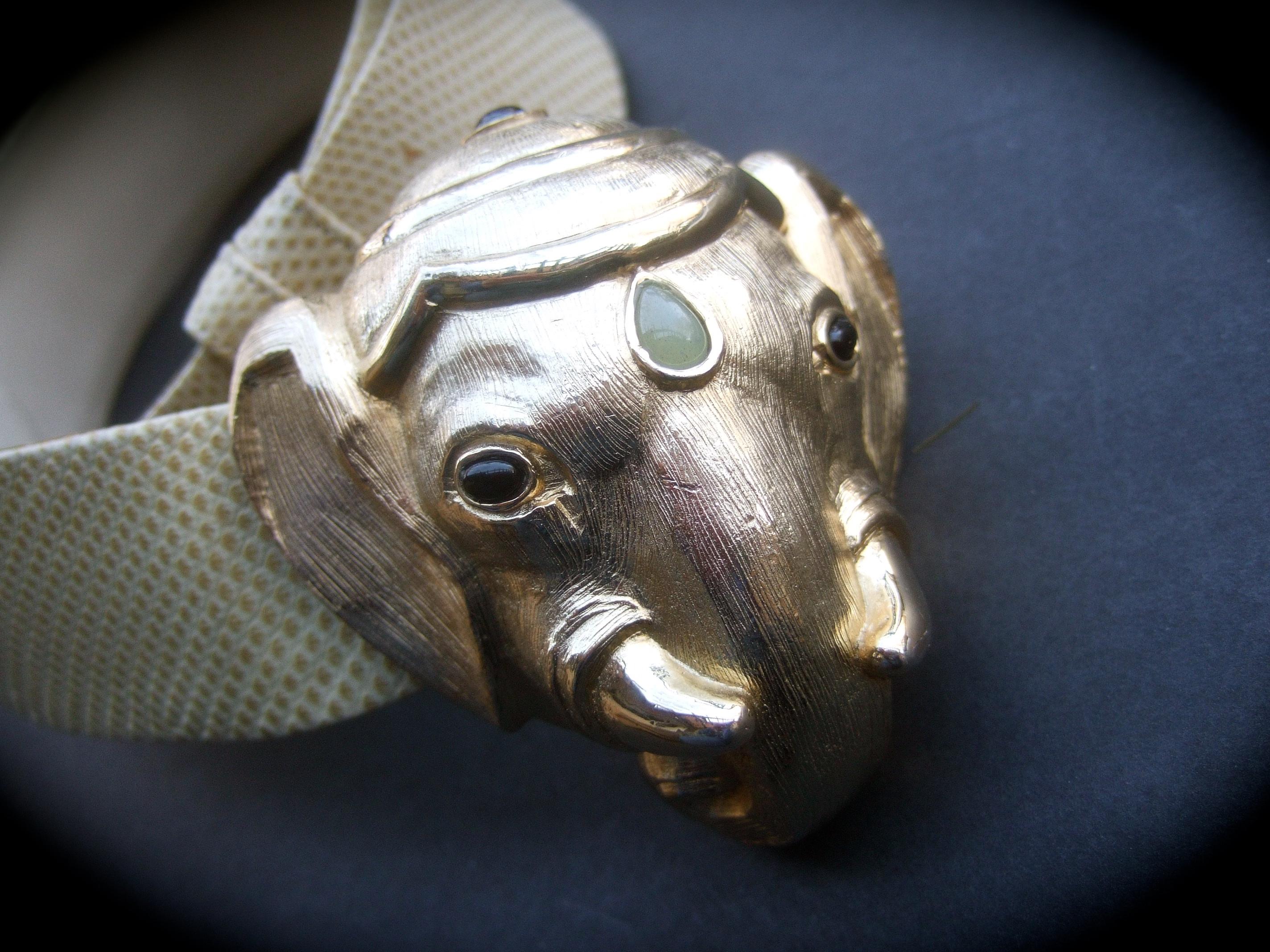 Judith Leiber Jeweled Gilt Metal Elephant Buckle Belt c 1980s  For Sale 3