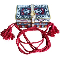 Vintage Judith Leiber Jeweled Stack of Books Minaudière on Red Cord