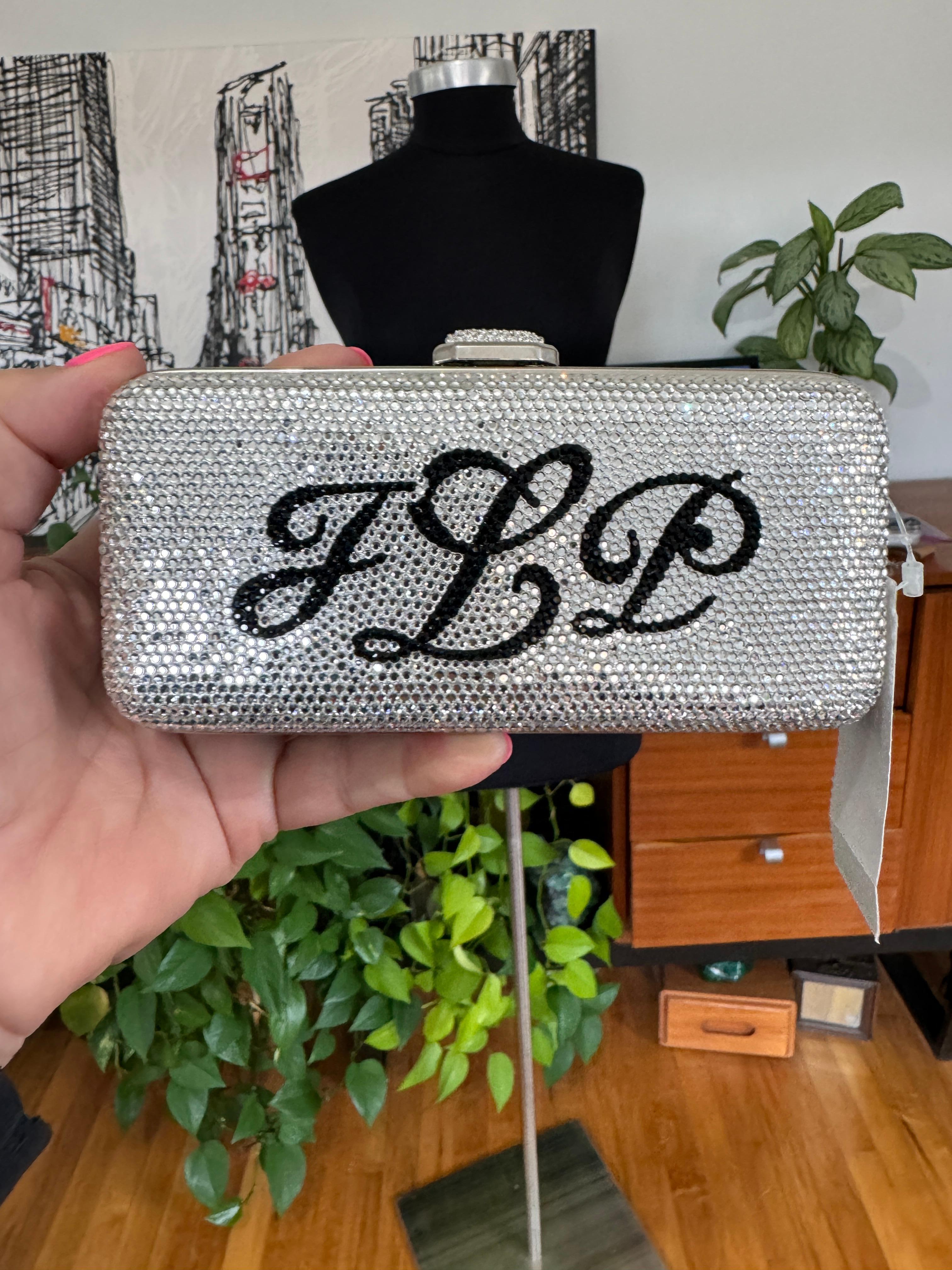 Judith Leiber JLP Minaudiere Clutch, doppelseitig, schwarz-silber, neu mit Etikett im Angebot 9