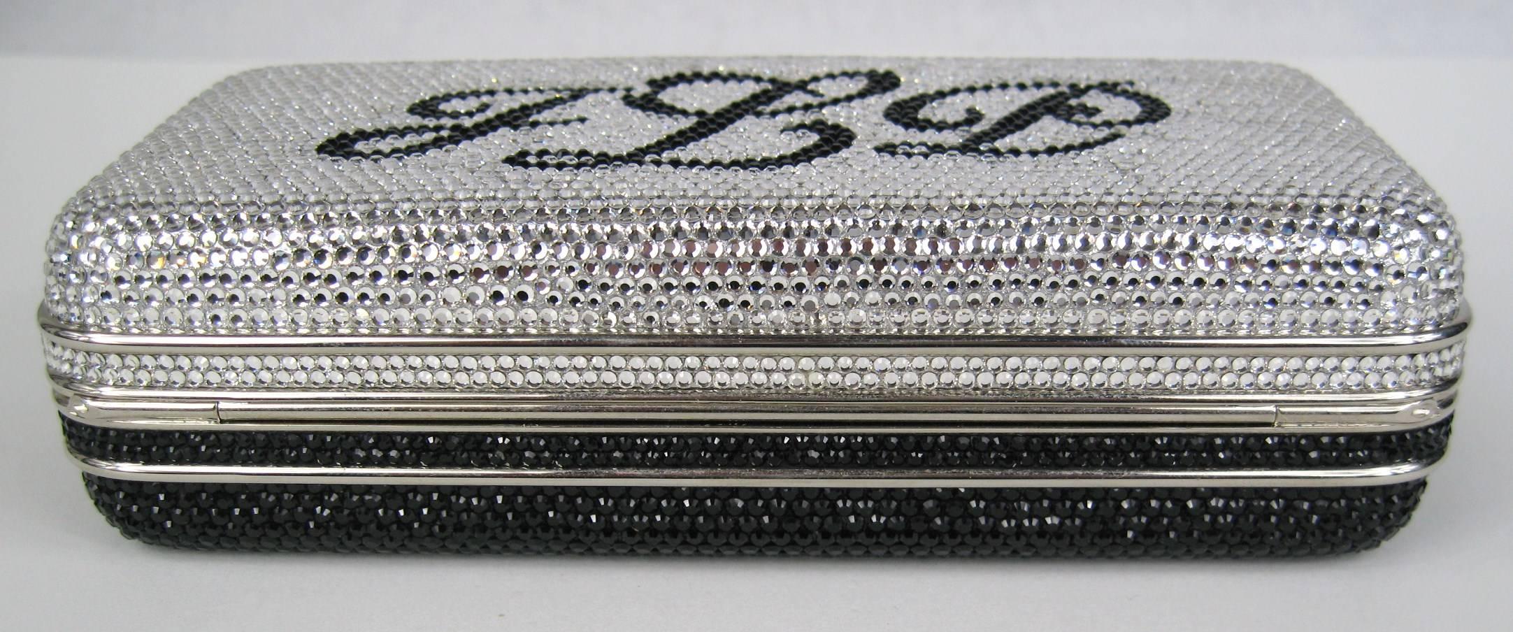 Judith Leiber JLP Minaudiere Clutch Double sided Black Silver New with Tag For Sale 3