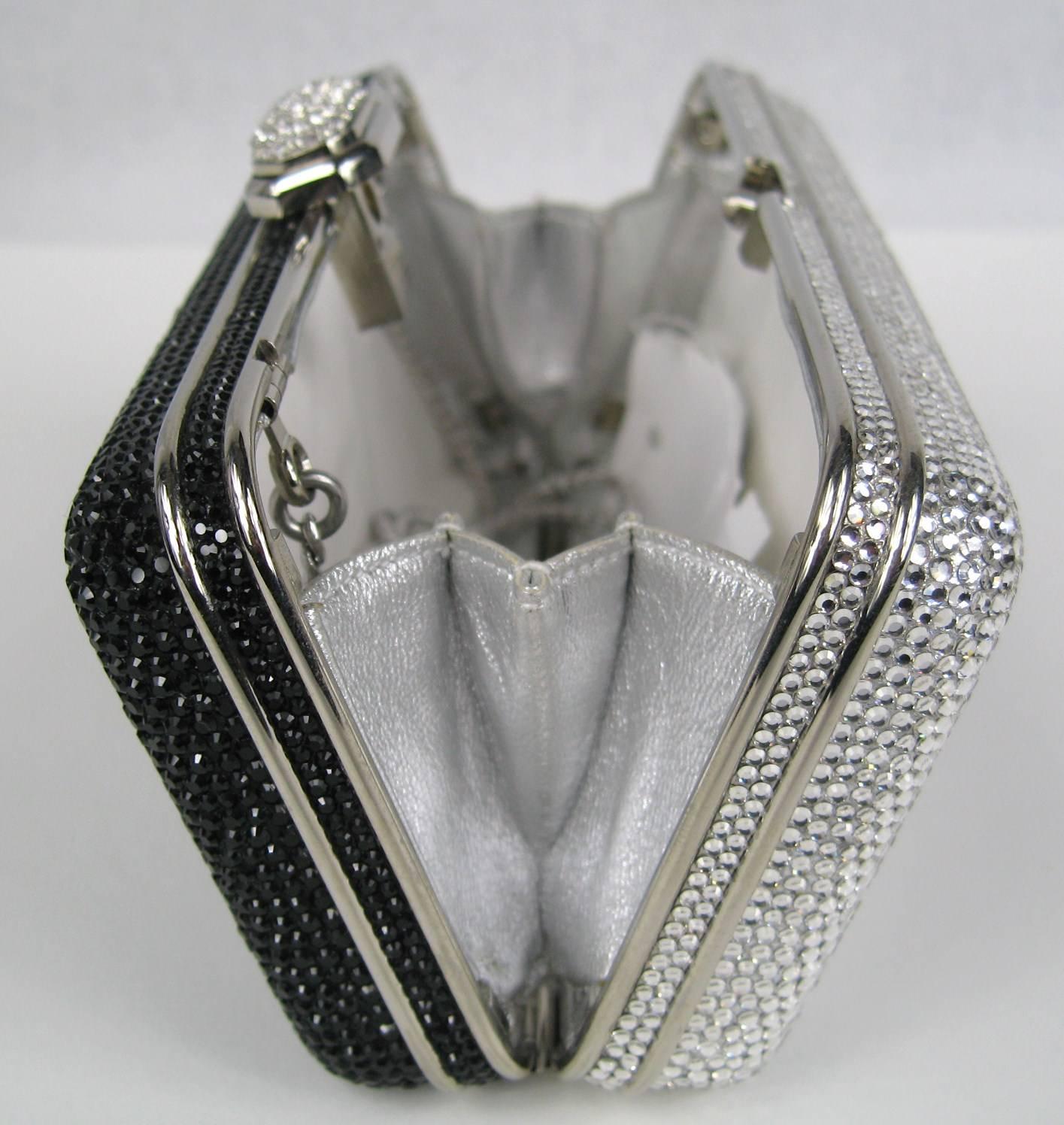 Judith Leiber JLP Minaudiere Clutch Double sided Black Silver New with Tag For Sale 4