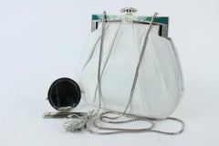 Judith Leiber Karung Crystal Crossbody 16mz0724 White Lizard Skin Leather Clutch
