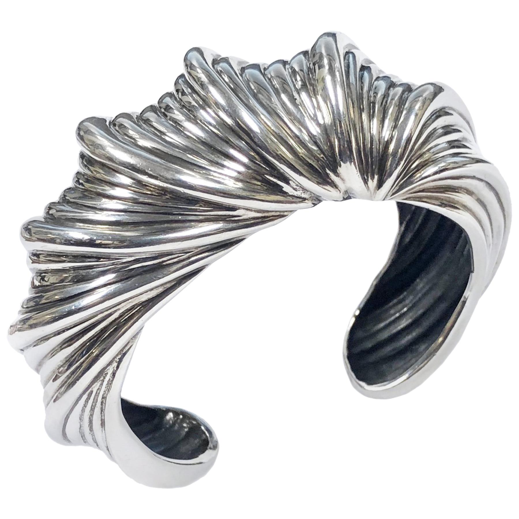 Judith Leiber Large Silver Cuff Bracelet For Sale