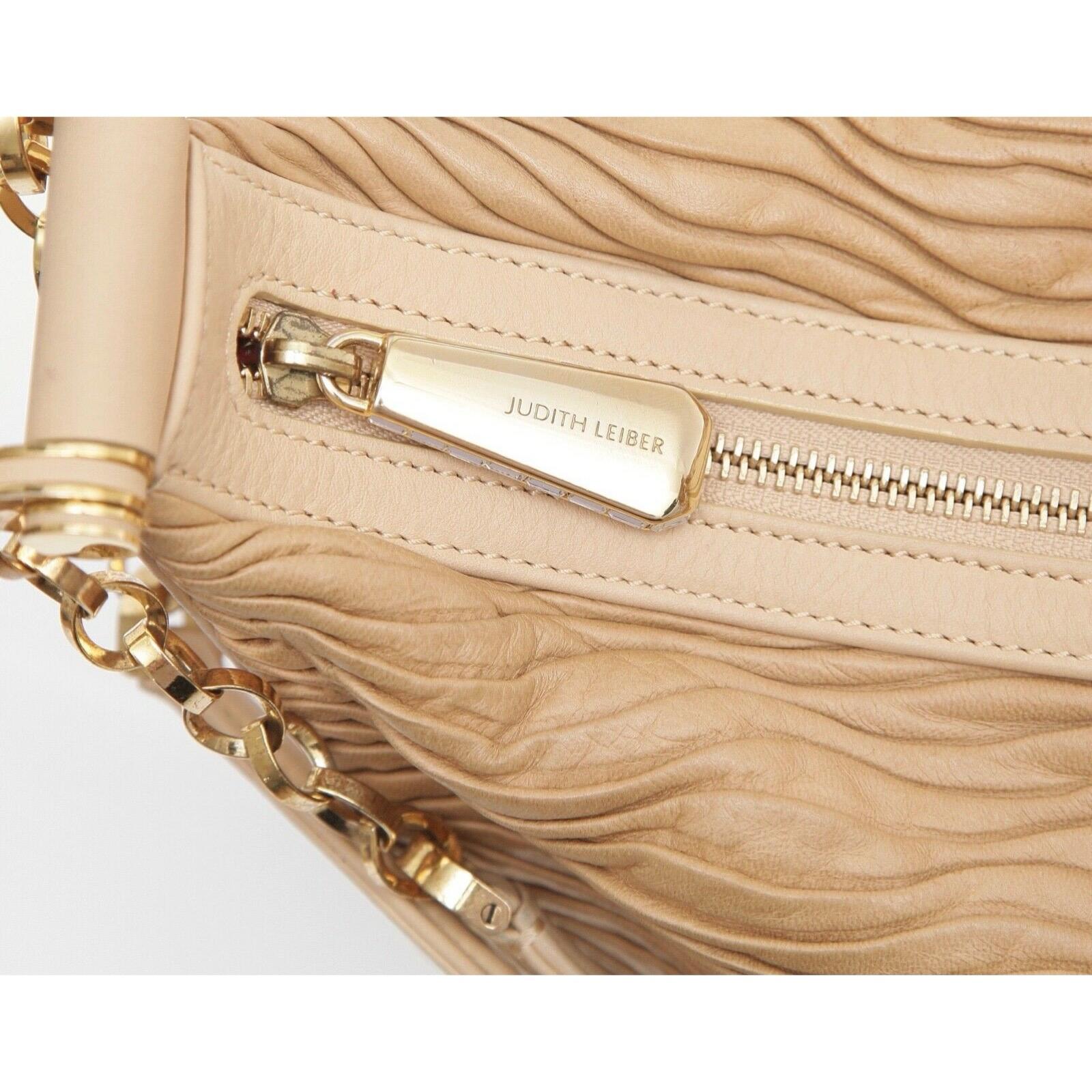 Women's JUDITH LEIBER Leather Shoulder Bag Hobo Beige Gold-Tone HW Crystal Top Zipper For Sale