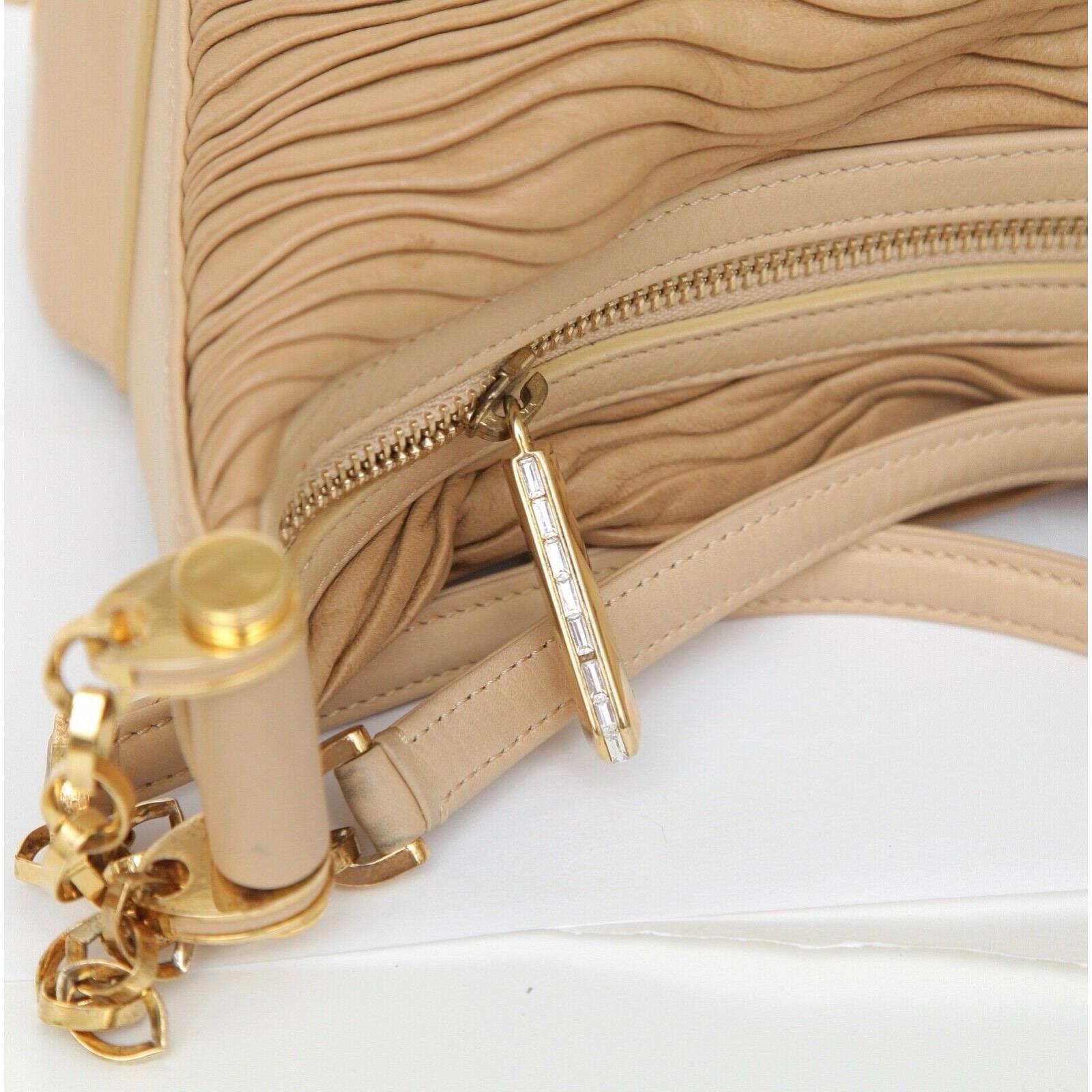 JUDITH LEIBER Leather Shoulder Bag Hobo Beige Gold-Tone HW Crystal Top Zipper For Sale 1
