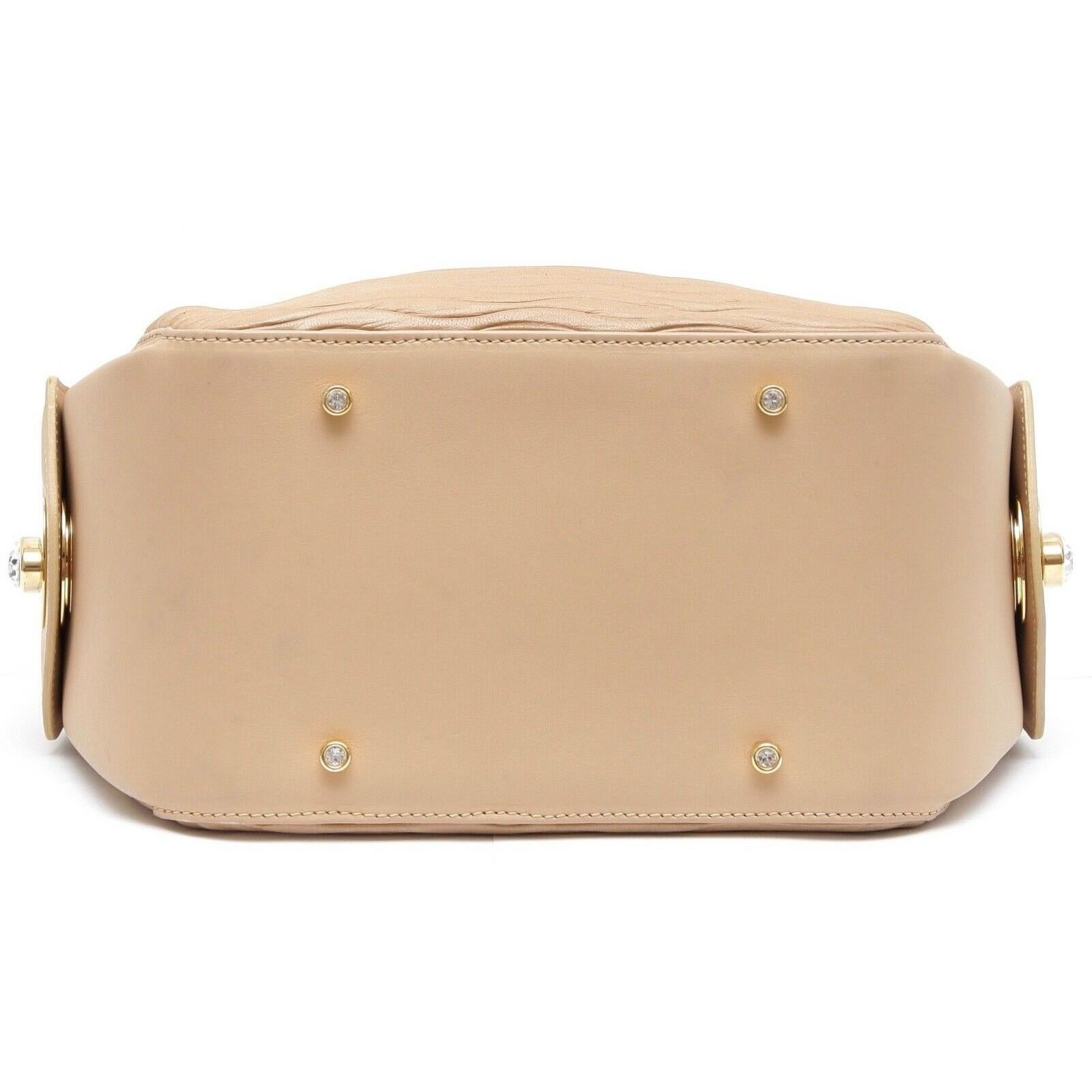 JUDITH LEIBER Leather Shoulder Bag Hobo Beige Gold-Tone HW Crystal Top Zipper For Sale 3