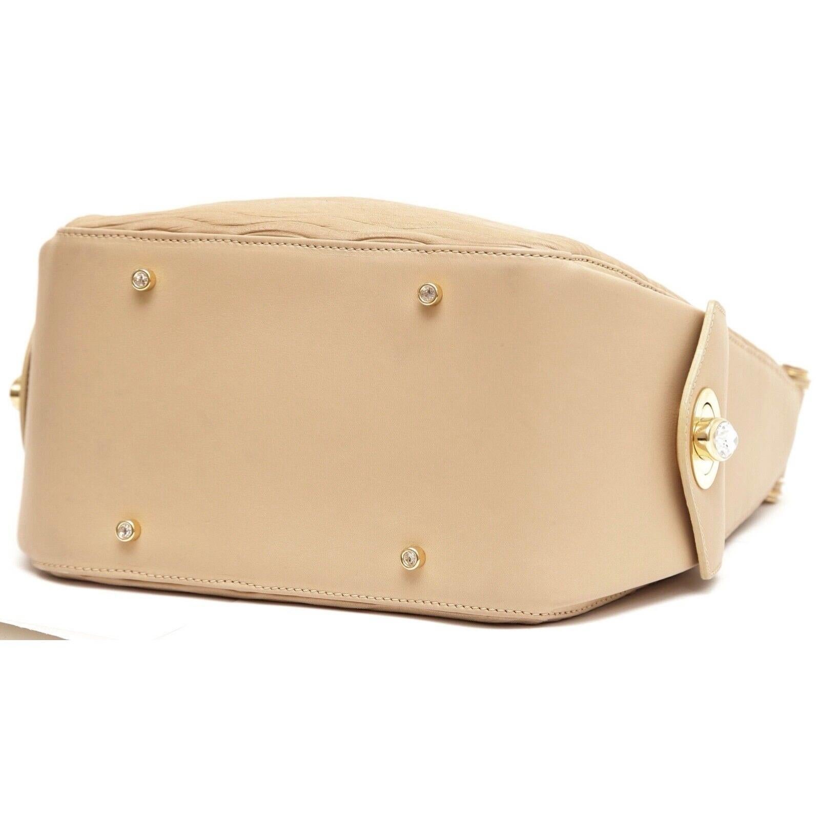 JUDITH LEIBER Leather Shoulder Bag Hobo Beige Gold-Tone HW Crystal Top Zipper For Sale 4