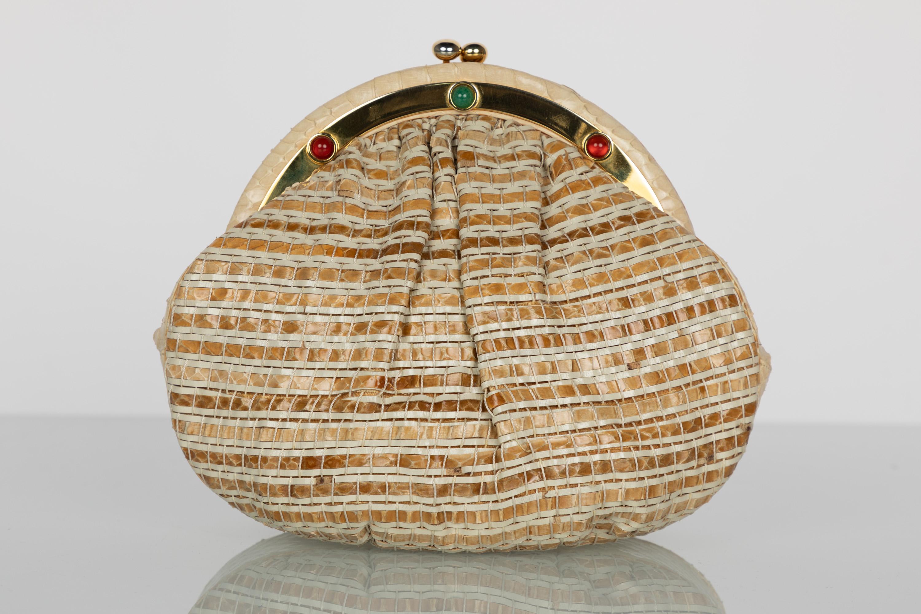 While Judith Leiber is often highlighted for her over-the-top, jewel encrusted, novelty bags, her earlier work represents a different creative sensibility. Through careful selection of textures, craft techniques, and materials, Judith Leiber’s early