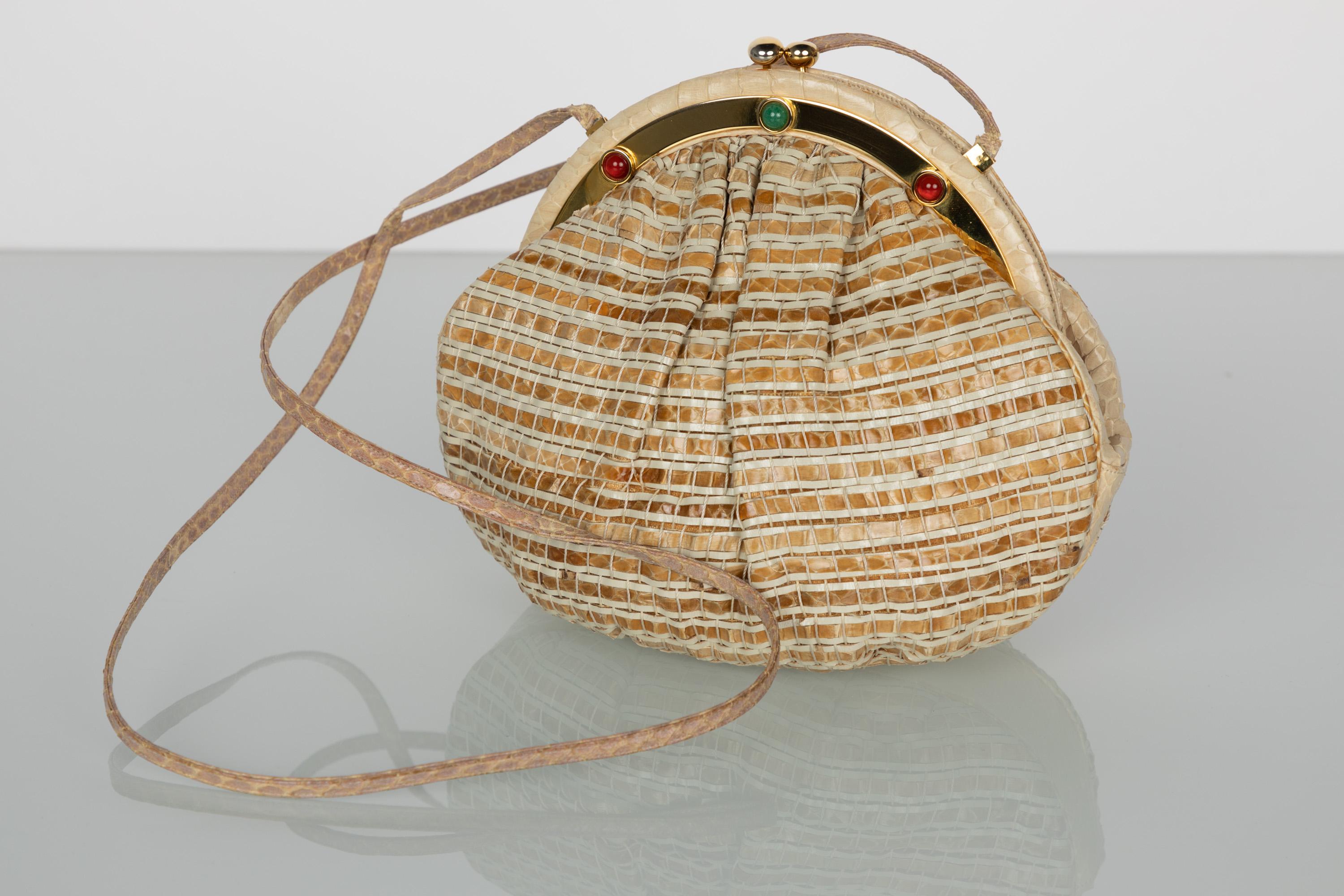  Judith Leiber Limited Edition Woven Snakeskin Clutch Bag In Good Condition For Sale In Boca Raton, FL